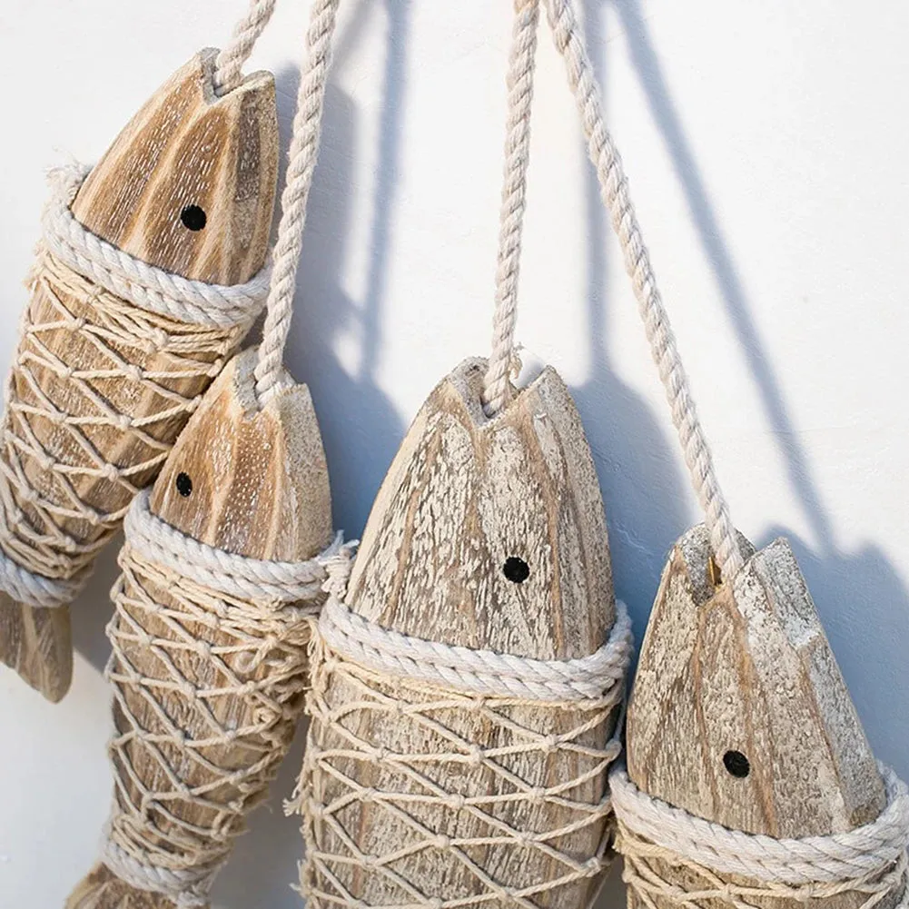 1 Pair Hand Carved Wooden Fish Hanging Marine Coastal Wall Viking Home Room Nautical Decor