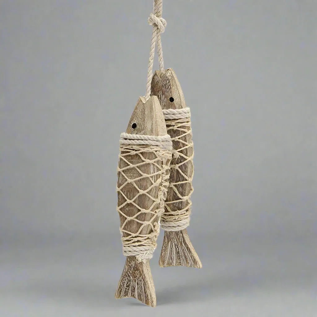 1 Pair Hand Carved Wooden Fish Hanging Marine Coastal Wall Viking Home Room Nautical Decor