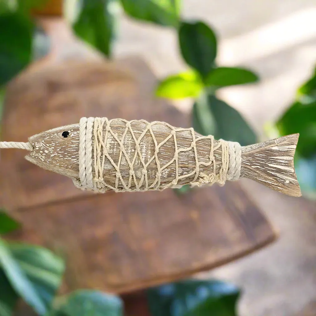 1 Pair Hand Carved Wooden Fish Hanging Marine Coastal Wall Viking Home Room Nautical Decor
