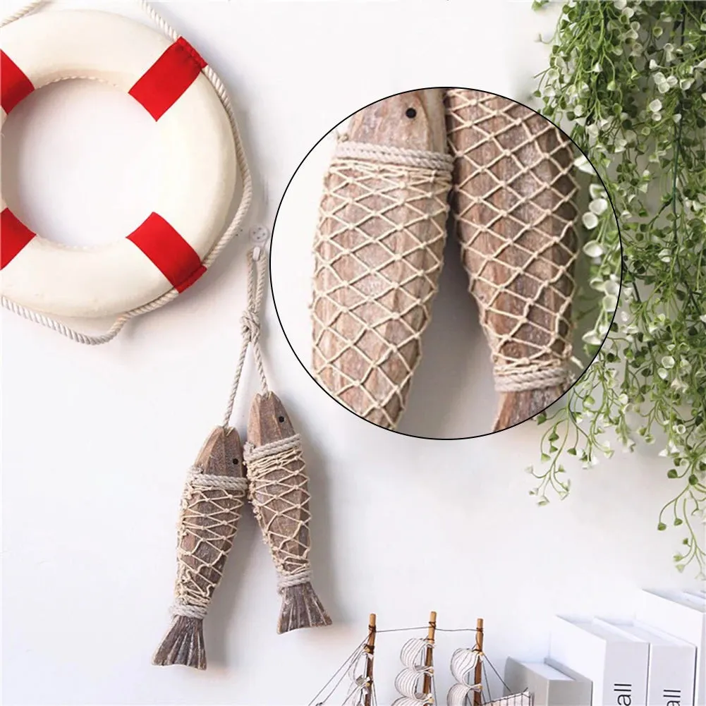 1 Pair Hand Carved Wooden Fish Hanging Marine Coastal Wall Viking Home Room Nautical Decor
