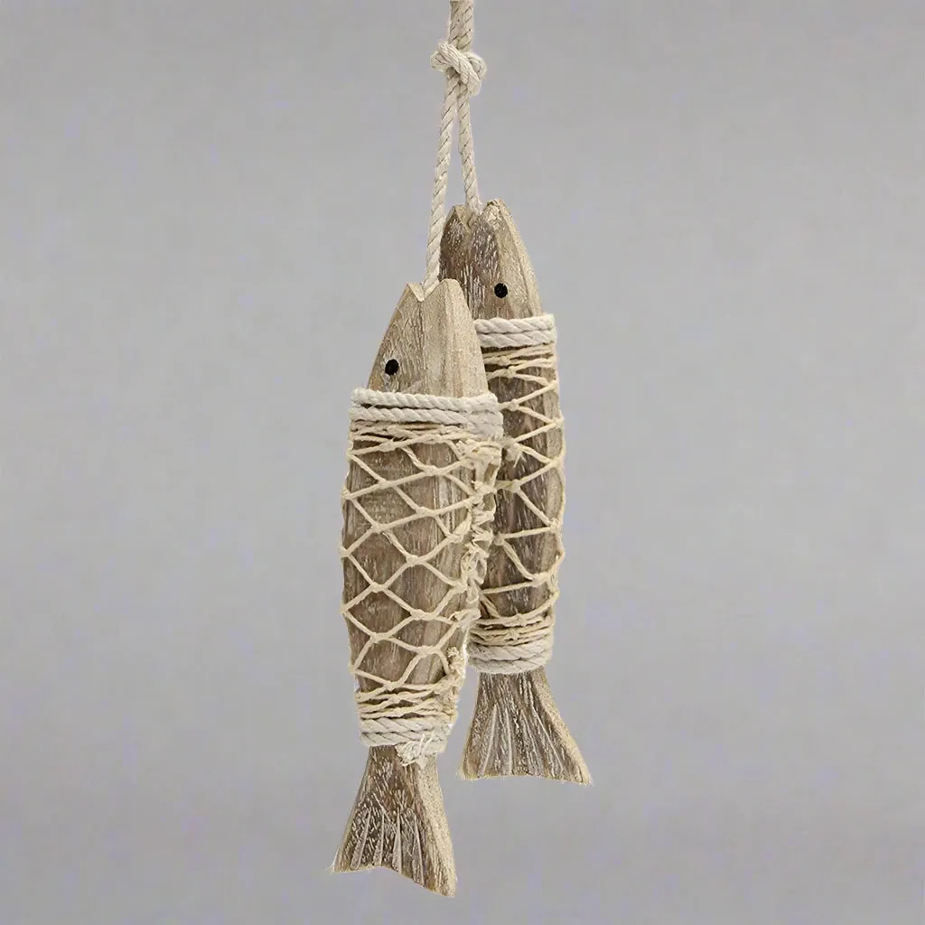 1 Pair Hand Carved Wooden Fish Hanging Marine Coastal Wall Viking Home Room Nautical Decor