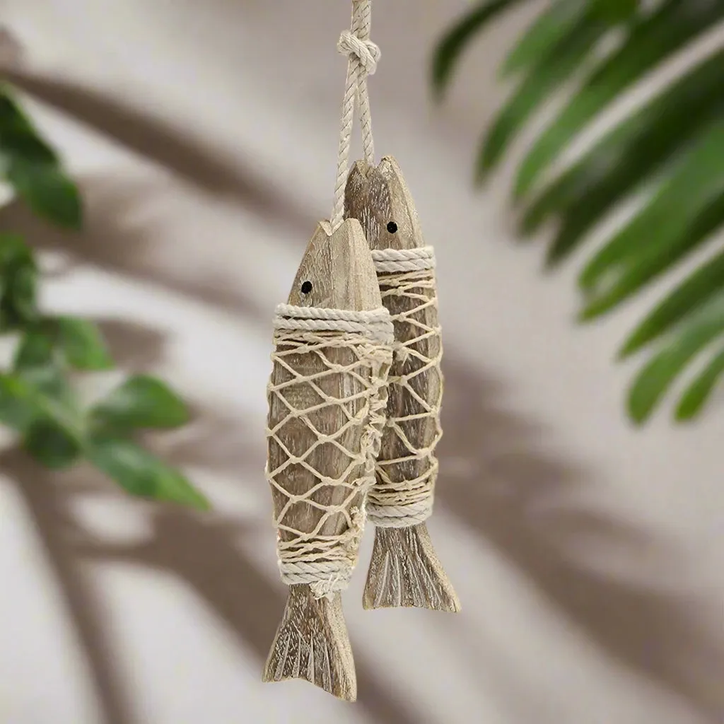 1 Pair Hand Carved Wooden Fish Hanging Marine Coastal Wall Viking Home Room Nautical Decor
