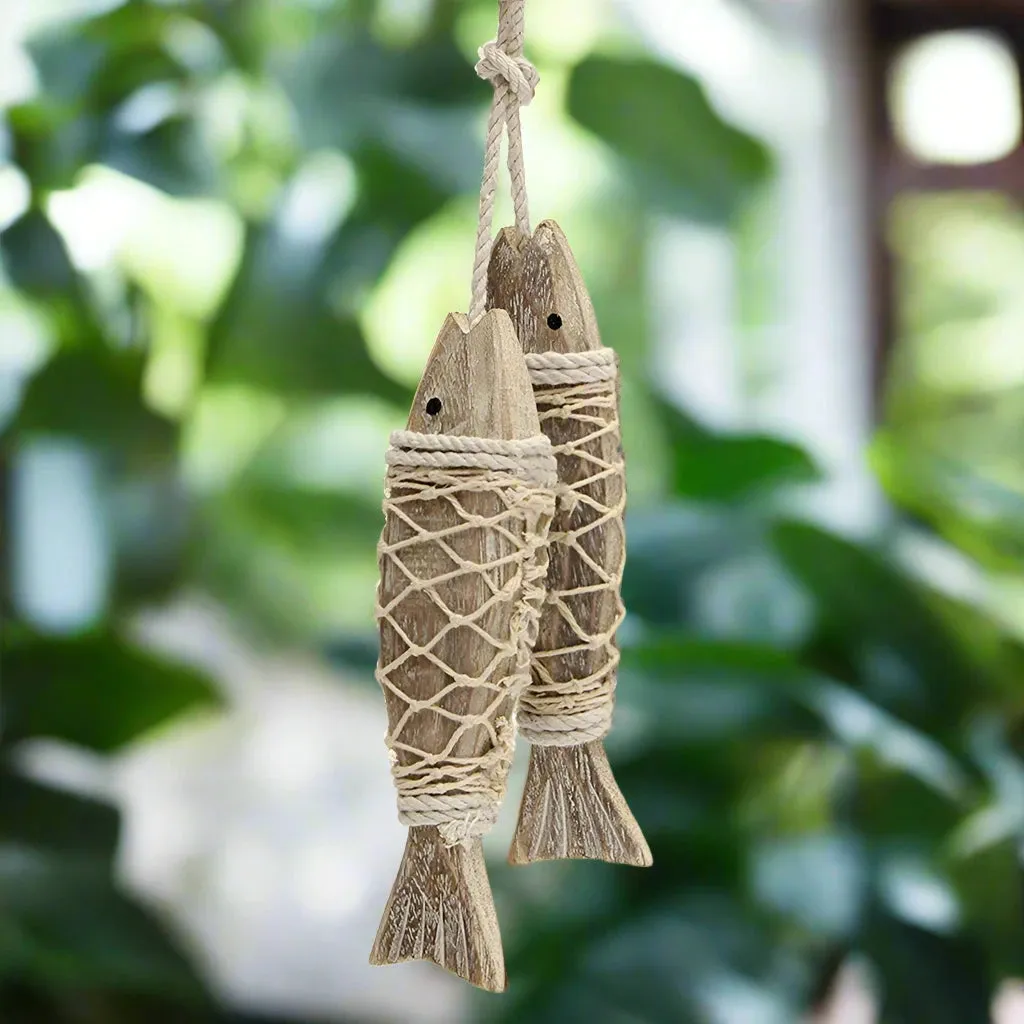 1 Pair Hand Carved Wooden Fish Hanging Marine Coastal Wall Viking Home Room Nautical Decor