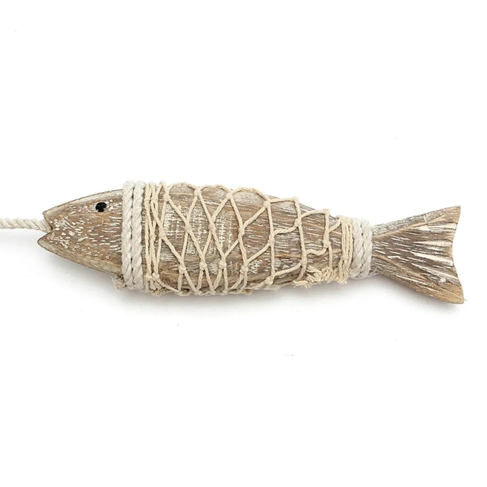 1 Pair Hand Carved Wooden Fish Hanging Marine Coastal Wall Viking Home Room Nautical Decor