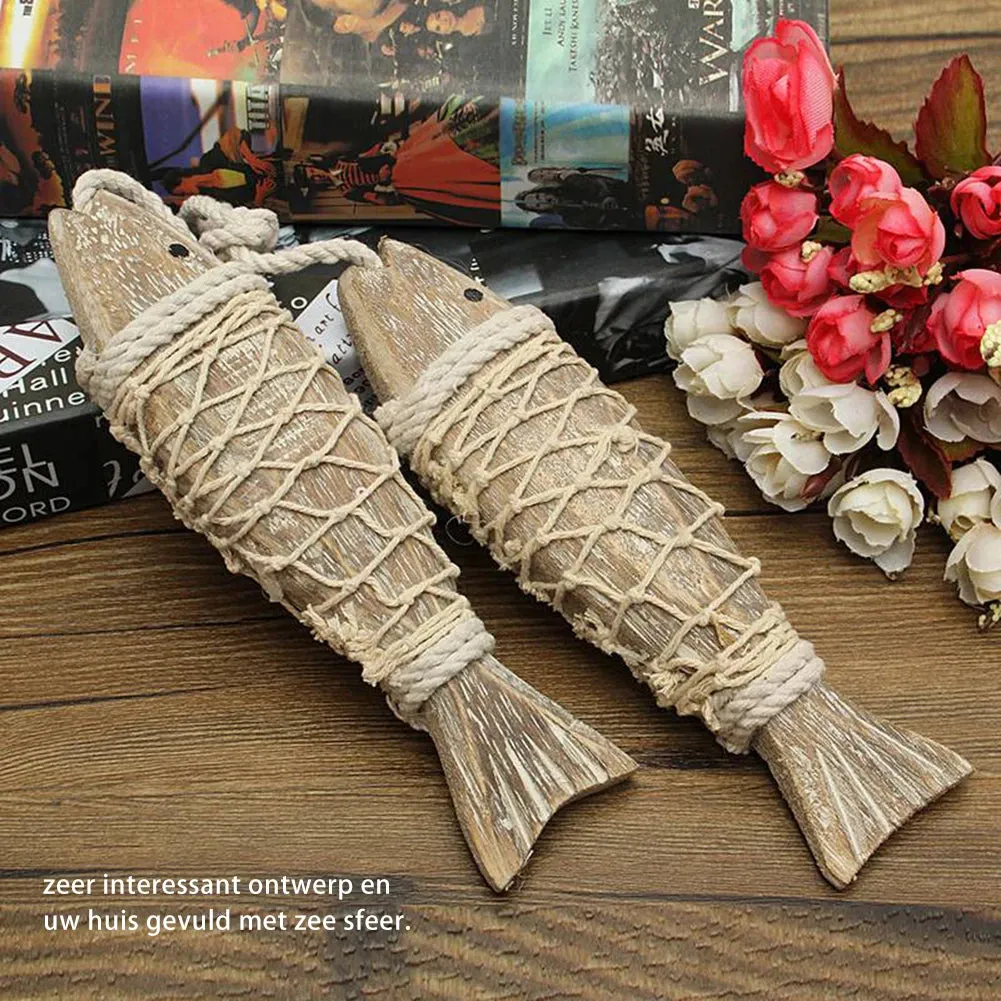 1 Pair Hand Carved Wooden Fish Hanging Marine Coastal Wall Viking Home Room Nautical Decor