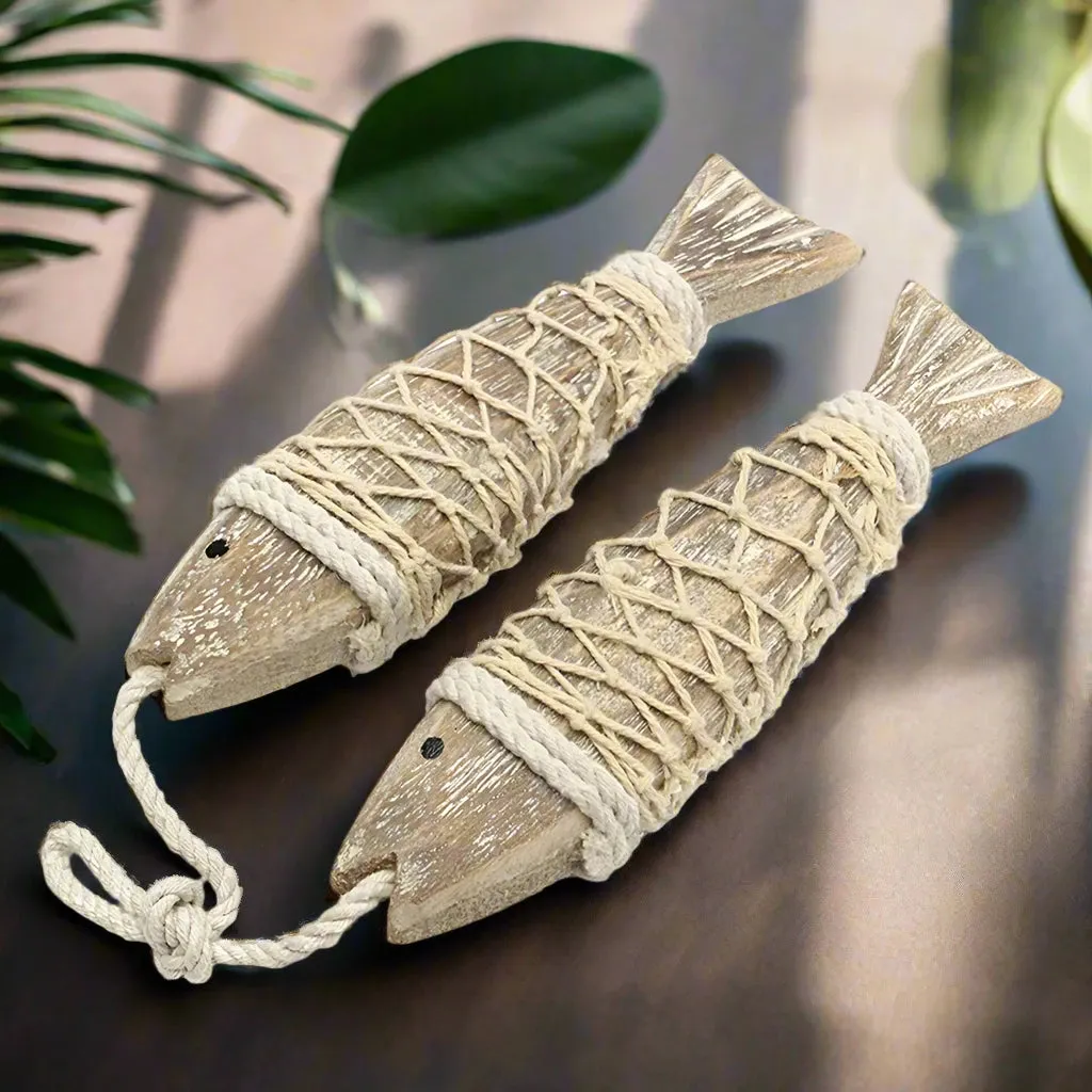 1 Pair Hand Carved Wooden Fish Hanging Marine Coastal Wall Viking Home Room Nautical Decor