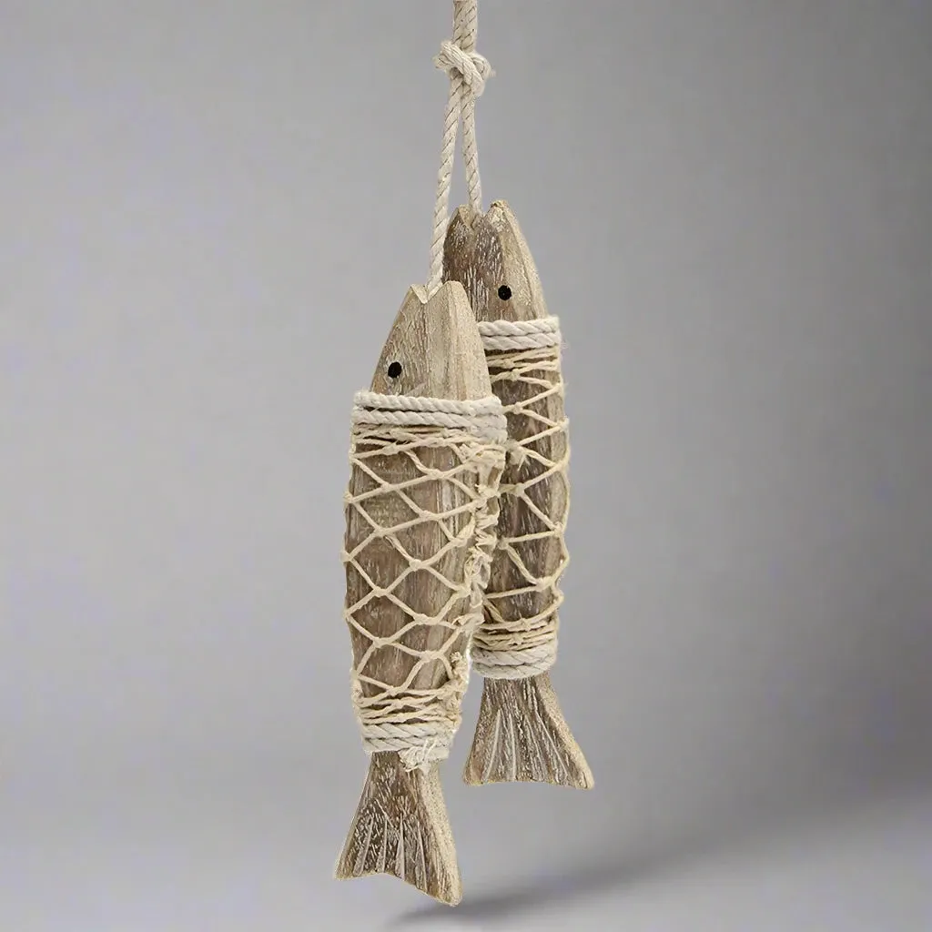 1 Pair Hand Carved Wooden Fish Hanging Marine Coastal Wall Viking Home Room Nautical Decor