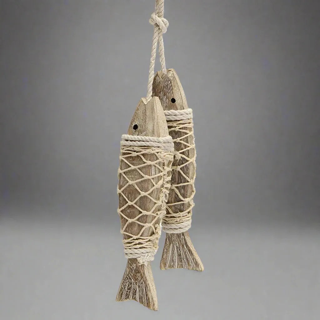 1 Pair Hand Carved Wooden Fish Hanging Marine Coastal Wall Viking Home Room Nautical Decor