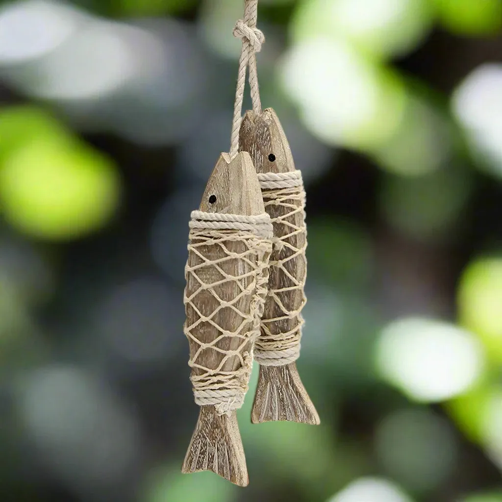 1 Pair Hand Carved Wooden Fish Hanging Marine Coastal Wall Viking Home Room Nautical Decor