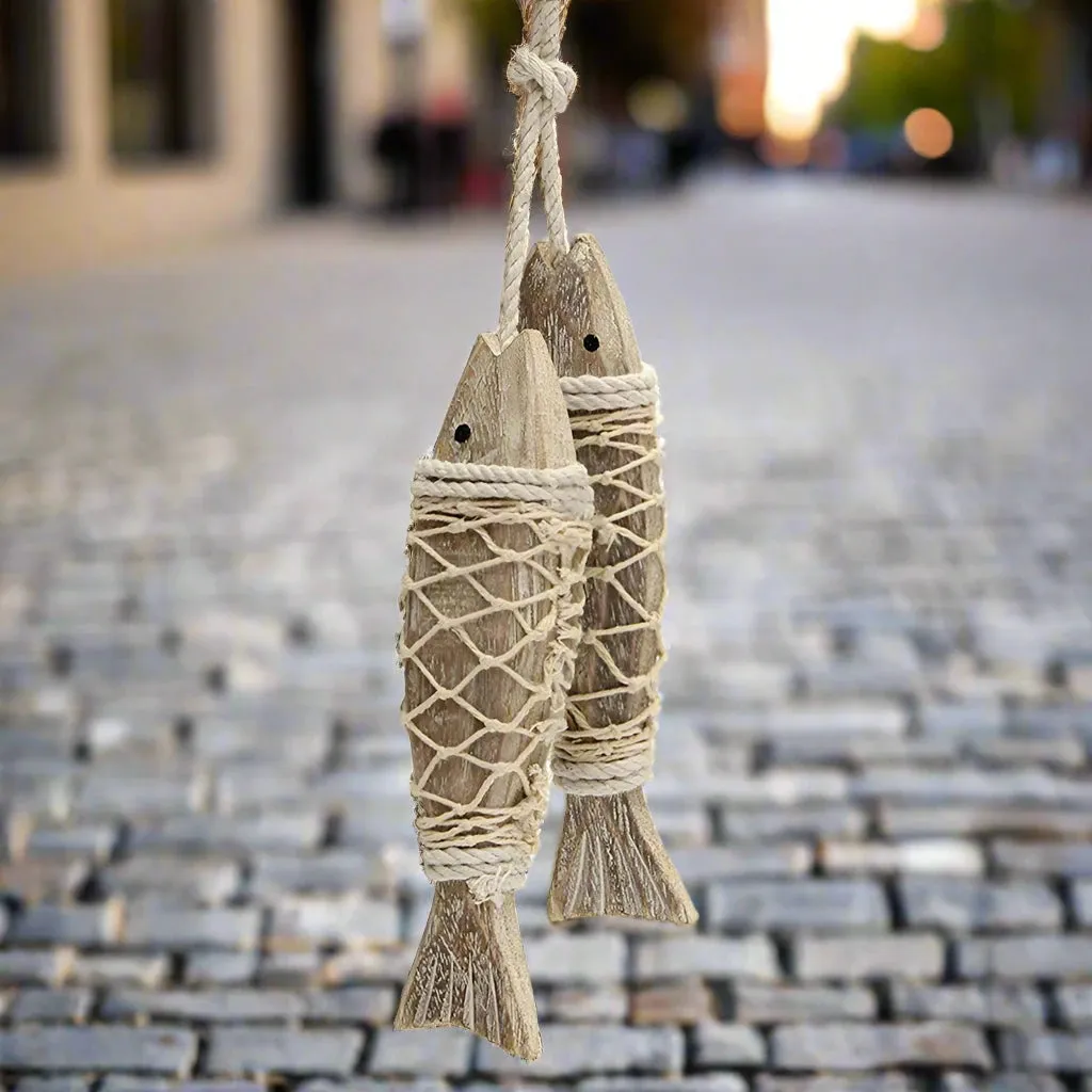1 Pair Hand Carved Wooden Fish Hanging Marine Coastal Wall Viking Home Room Nautical Decor