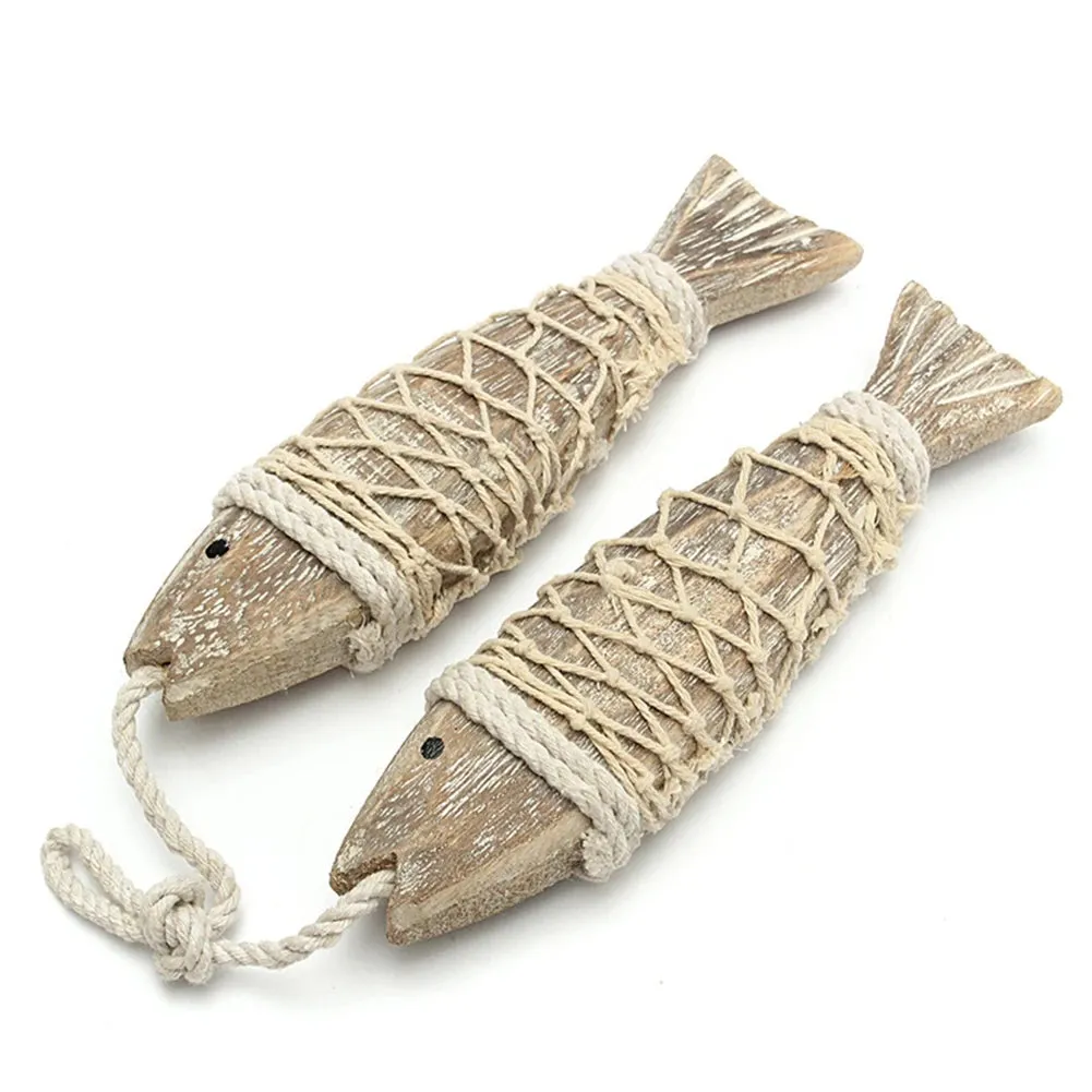 1 Pair Hand Carved Wooden Fish Hanging Marine Coastal Wall Viking Home Room Nautical Decor