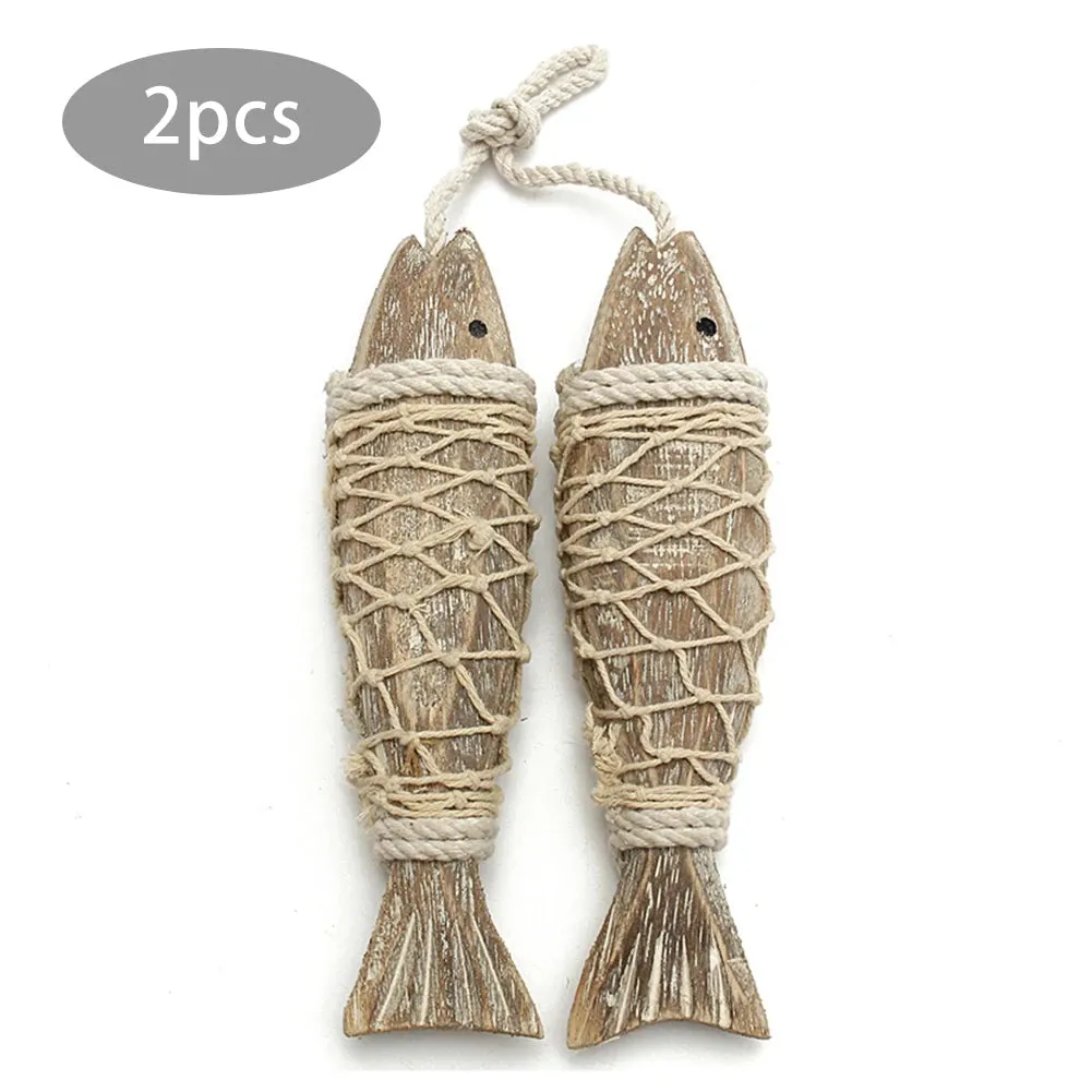 1 Pair Hand Carved Wooden Fish Hanging Marine Coastal Wall Viking Home Room Nautical Decor
