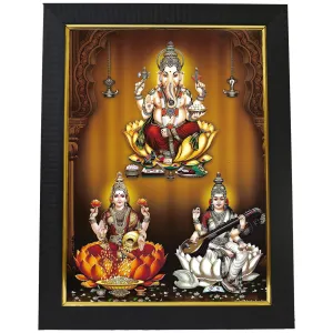 101 Temples - Divinity Eternity Spirituality Ganesha Lakshmi Saraswati Hindu God Photo Frame for Pooja Room with Wall Hook, 1 Piece | 10” x 13”, Matt Finish