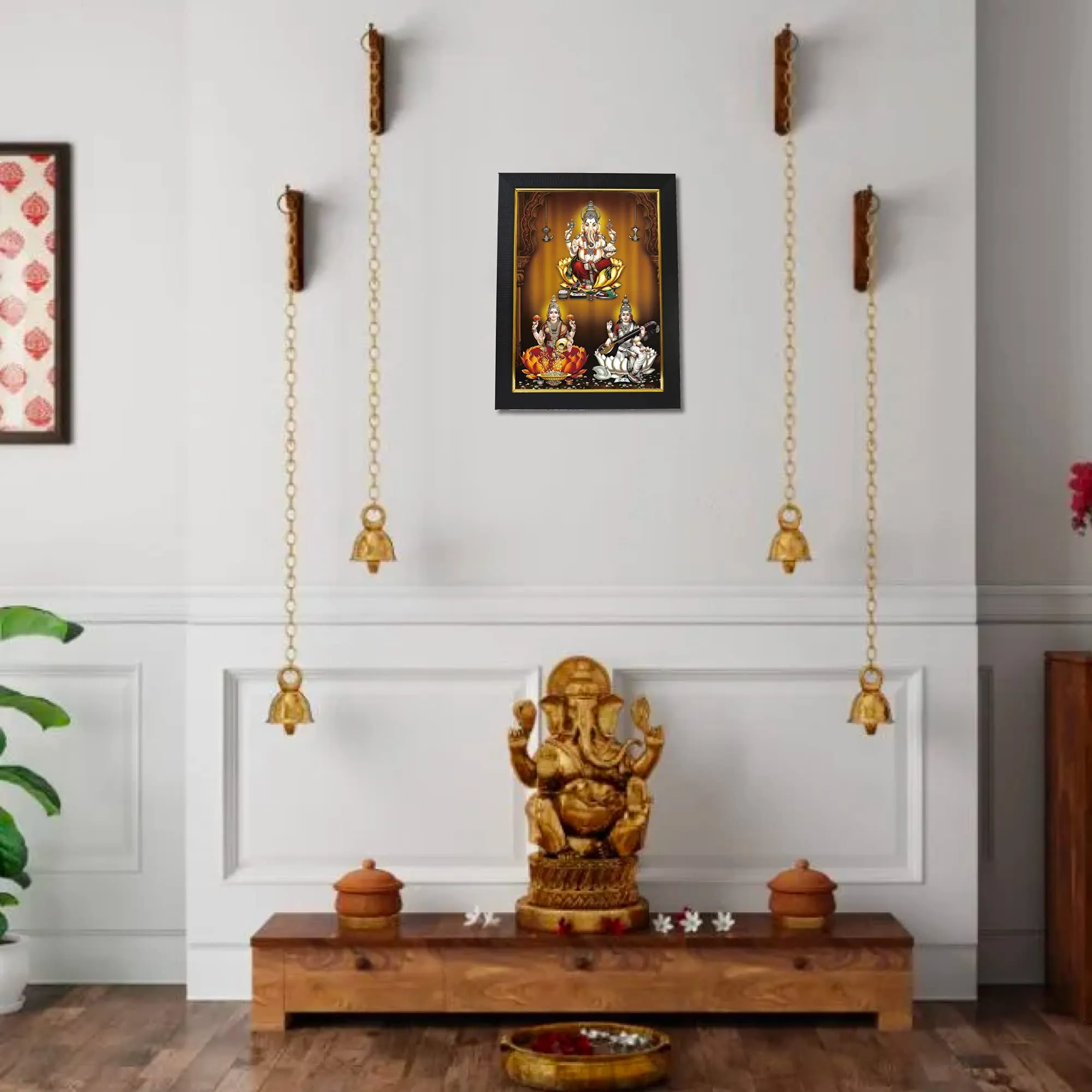 101 Temples - Divinity Eternity Spirituality Ganesha Lakshmi Saraswati Hindu God Photo Frame for Pooja Room with Wall Hook, 1 Piece | 10” x 13”, Matt Finish