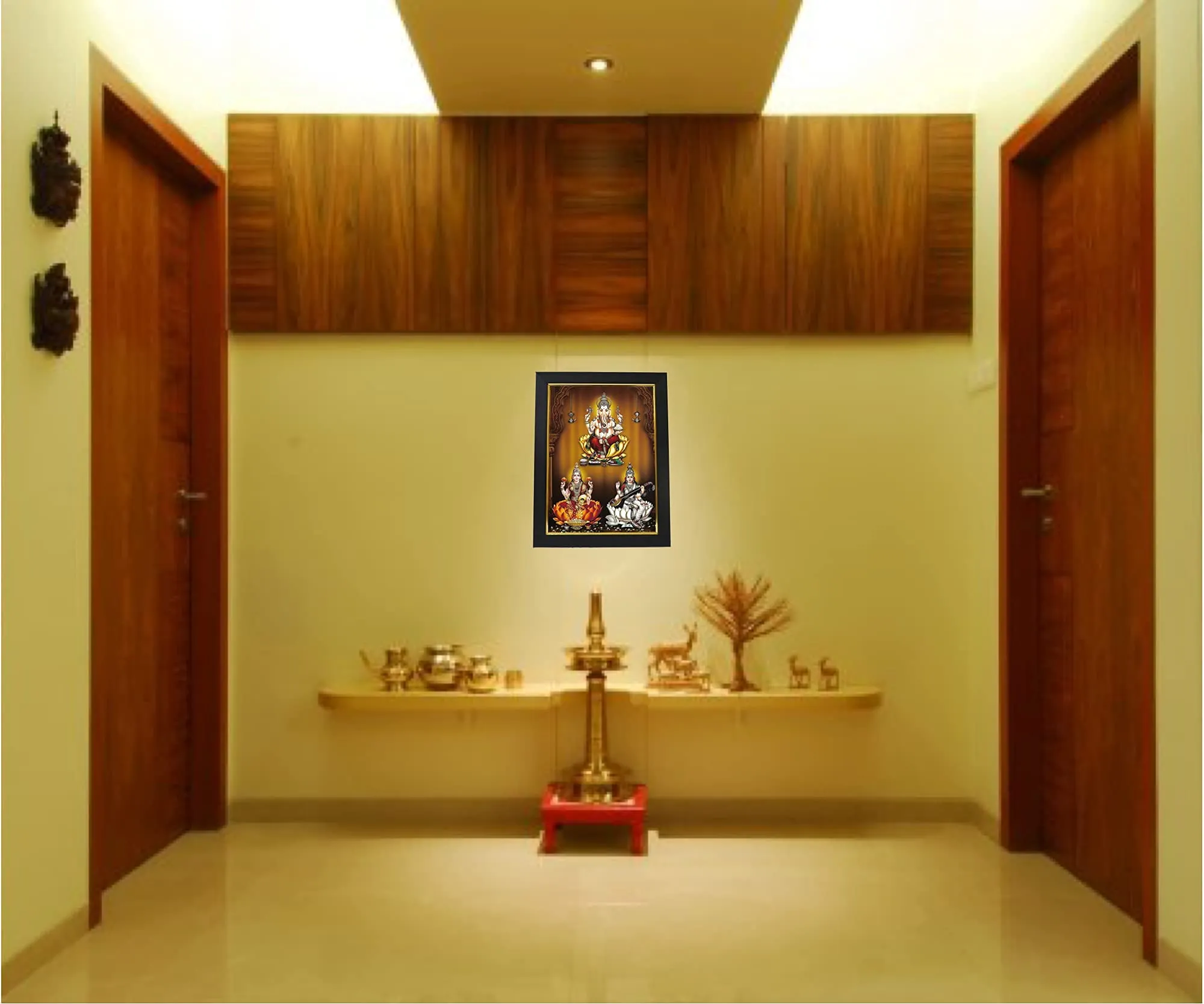 101 Temples - Divinity Eternity Spirituality Ganesha Lakshmi Saraswati Hindu God Photo Frame for Pooja Room with Wall Hook, 1 Piece | 10” x 13”, Matt Finish