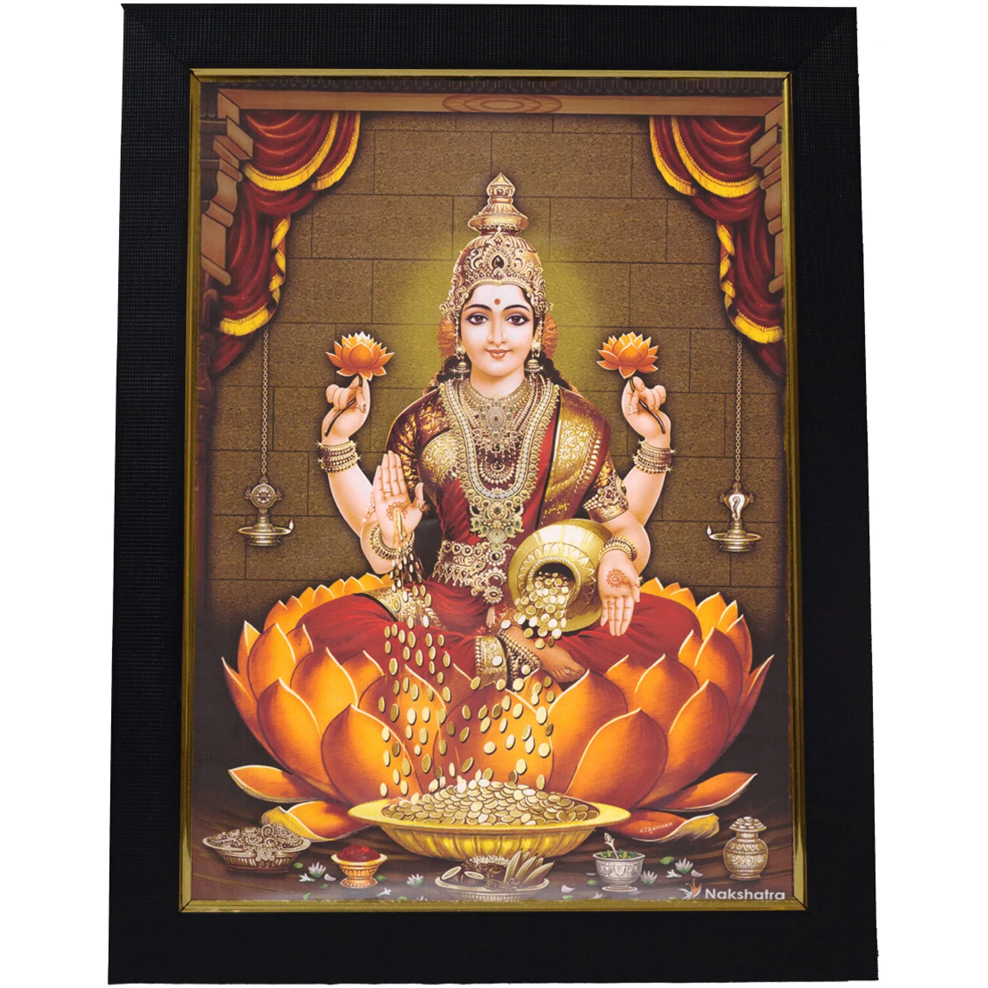 101Temples - Divinity Eternity Spirituality MATA Sri Lakshmi Devi Godess Wooden Photo Frame with Wall hook, 1 Piece | 13” x 10”, Matt finish