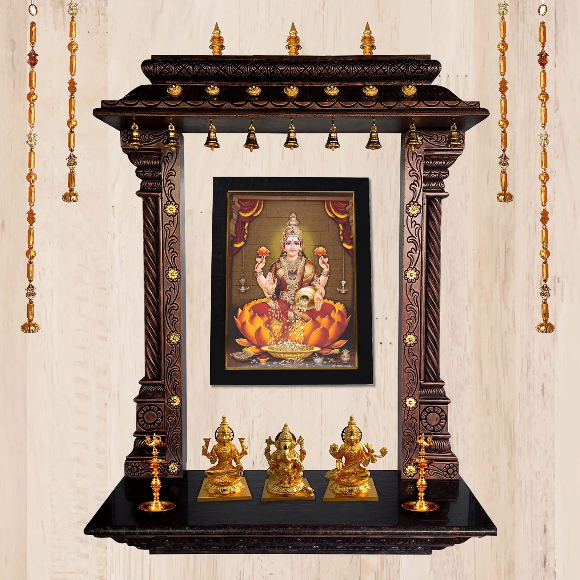 101Temples - Divinity Eternity Spirituality MATA Sri Lakshmi Devi Godess Wooden Photo Frame with Wall hook, 1 Piece | 13” x 10”, Matt finish