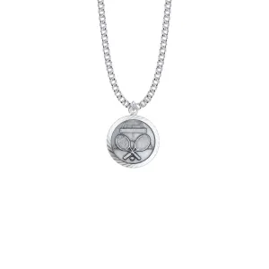 15/16 Inch Round Sterling Silver Boy's Tennis Medal with St. Christopher on Back