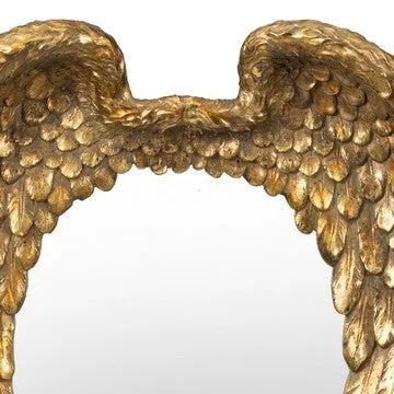 16 Inch Vintage Wall Mirror, Antique Gold Resin Frame, Heart Shaped Wings By Casagear Home