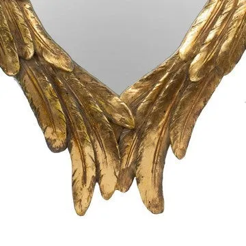 16 Inch Vintage Wall Mirror, Antique Gold Resin Frame, Heart Shaped Wings By Casagear Home
