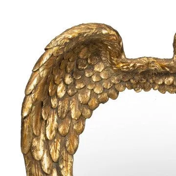 16 Inch Vintage Wall Mirror, Antique Gold Resin Frame, Heart Shaped Wings By Casagear Home