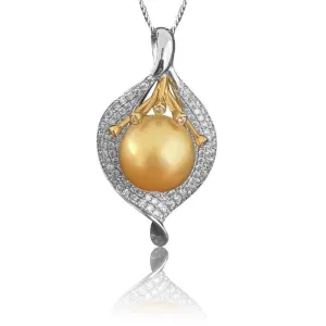 18kt White and Yellow Gold Golden Pearl and Diamond pendant