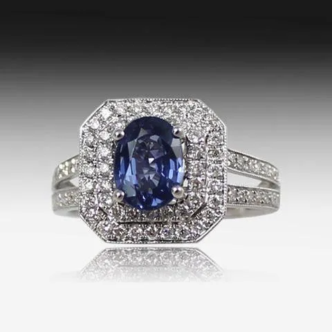 18kt White Gold Blue Sapphire and Diamond ring