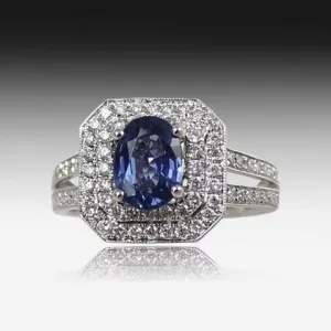 18kt White Gold Blue Sapphire and Diamond ring