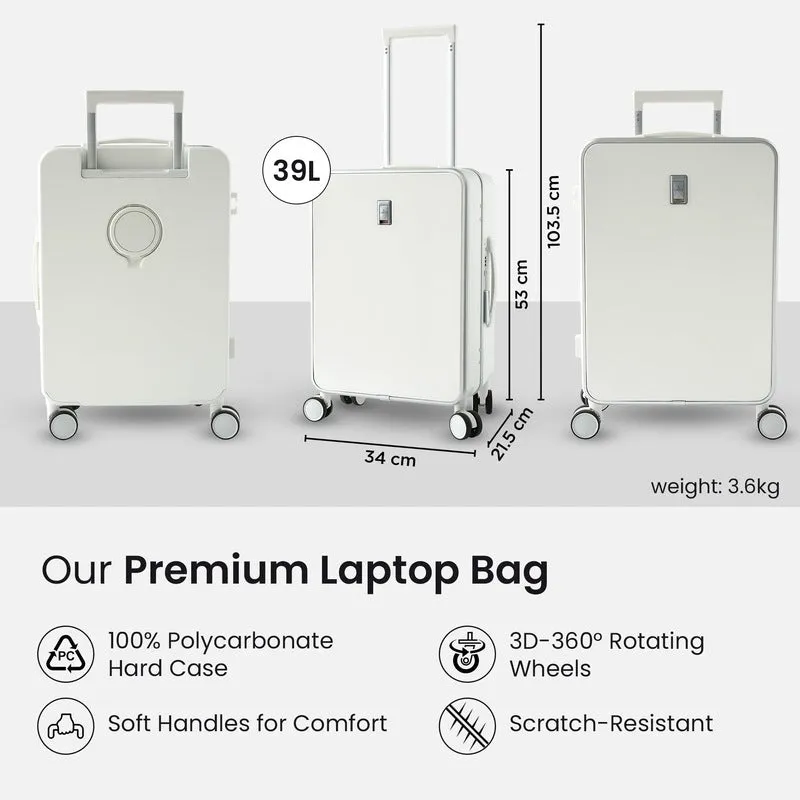 20 inch Trolley Bag with 3D-360 Degree Wheels | TSA Approved Locks | 39 Liters | White