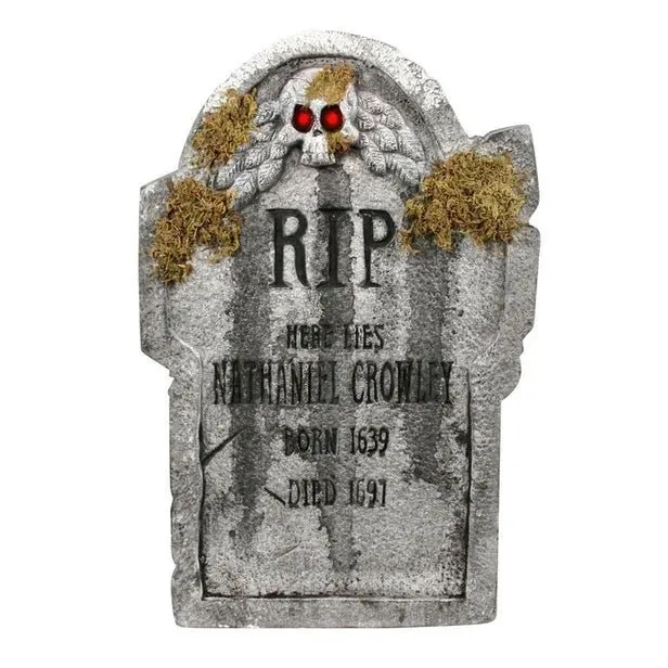22" Moss Accent Tombstone Decoration Light Up Nathaniel Crowley