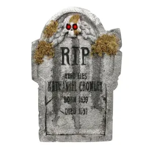 22" Moss Accent Tombstone Decoration Light Up Nathaniel Crowley