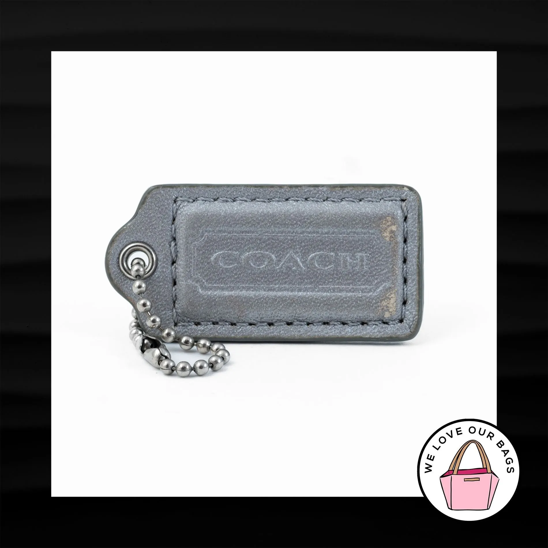 2" Medium COACH GRAY GREY LEATHER KEY FOB BAG CHARM KEYCHAIN HANG TAG