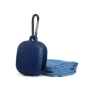 (40x40cm) Fitness Sports Microfiber Towel with Silicone Drying Case & Carabiner for Workout / Yoga / Hiking / Travel - Blue