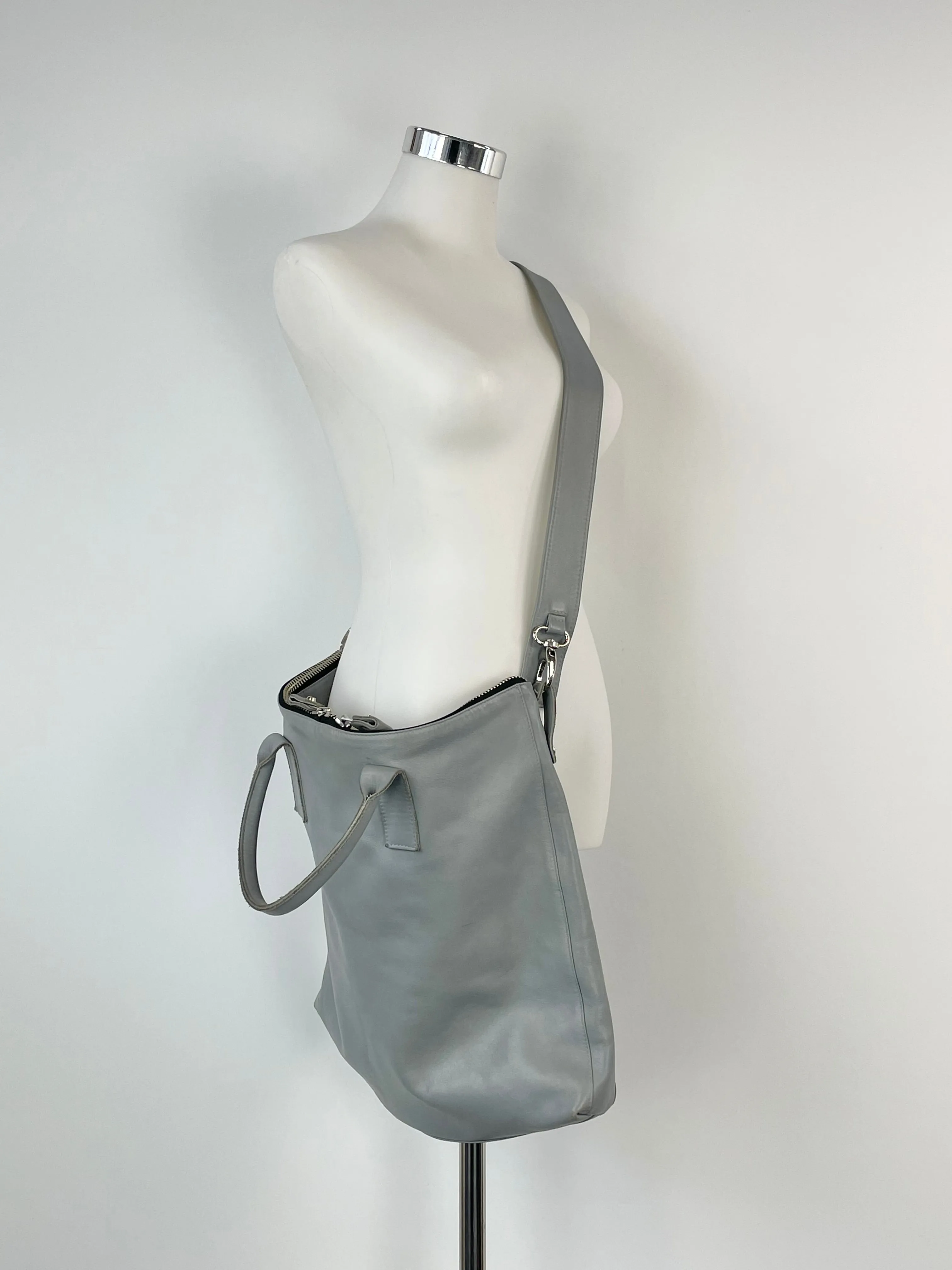A-Esque Stone Grey Leather Dual-Zip Tote Bag