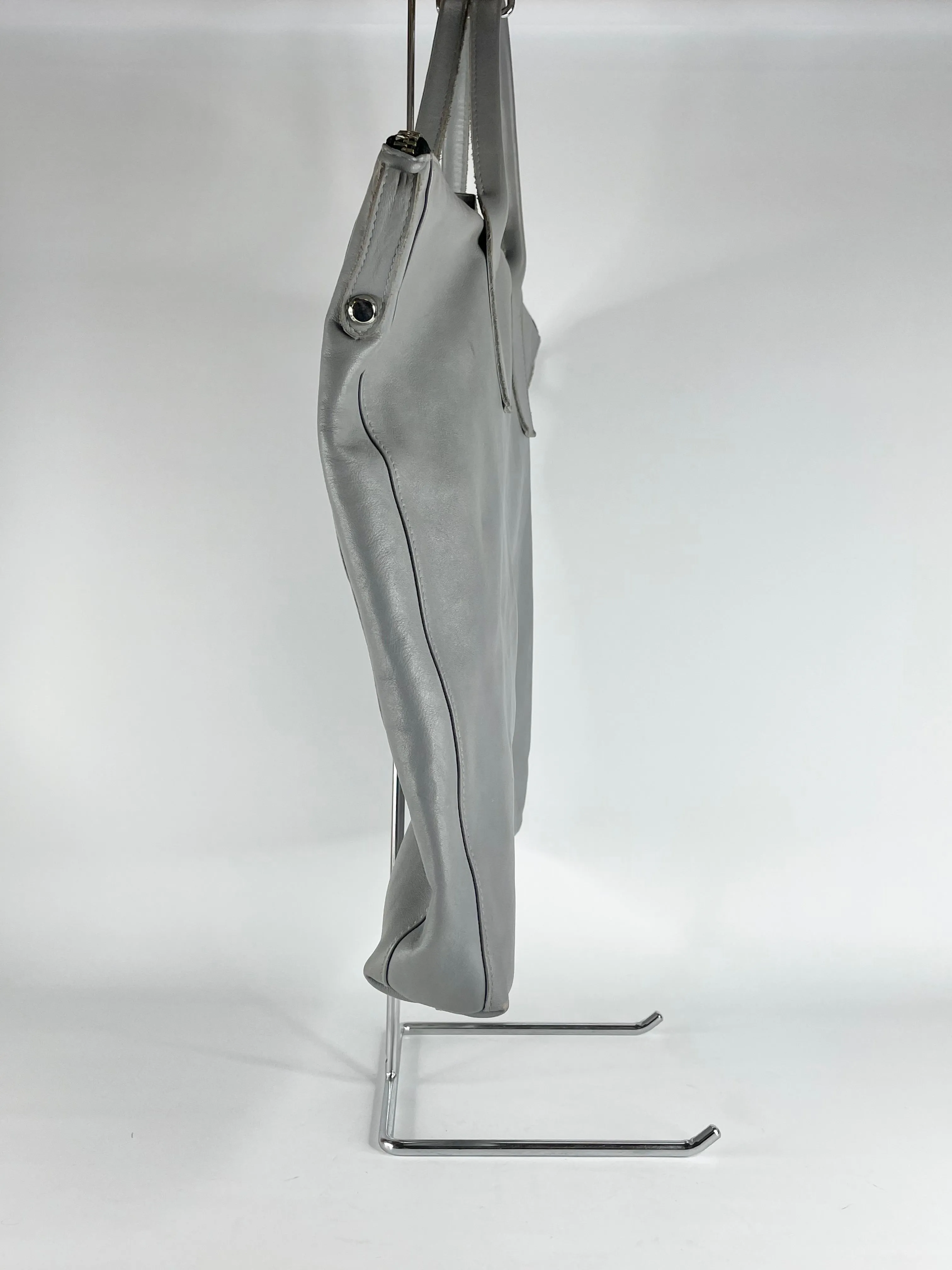 A-Esque Stone Grey Leather Dual-Zip Tote Bag