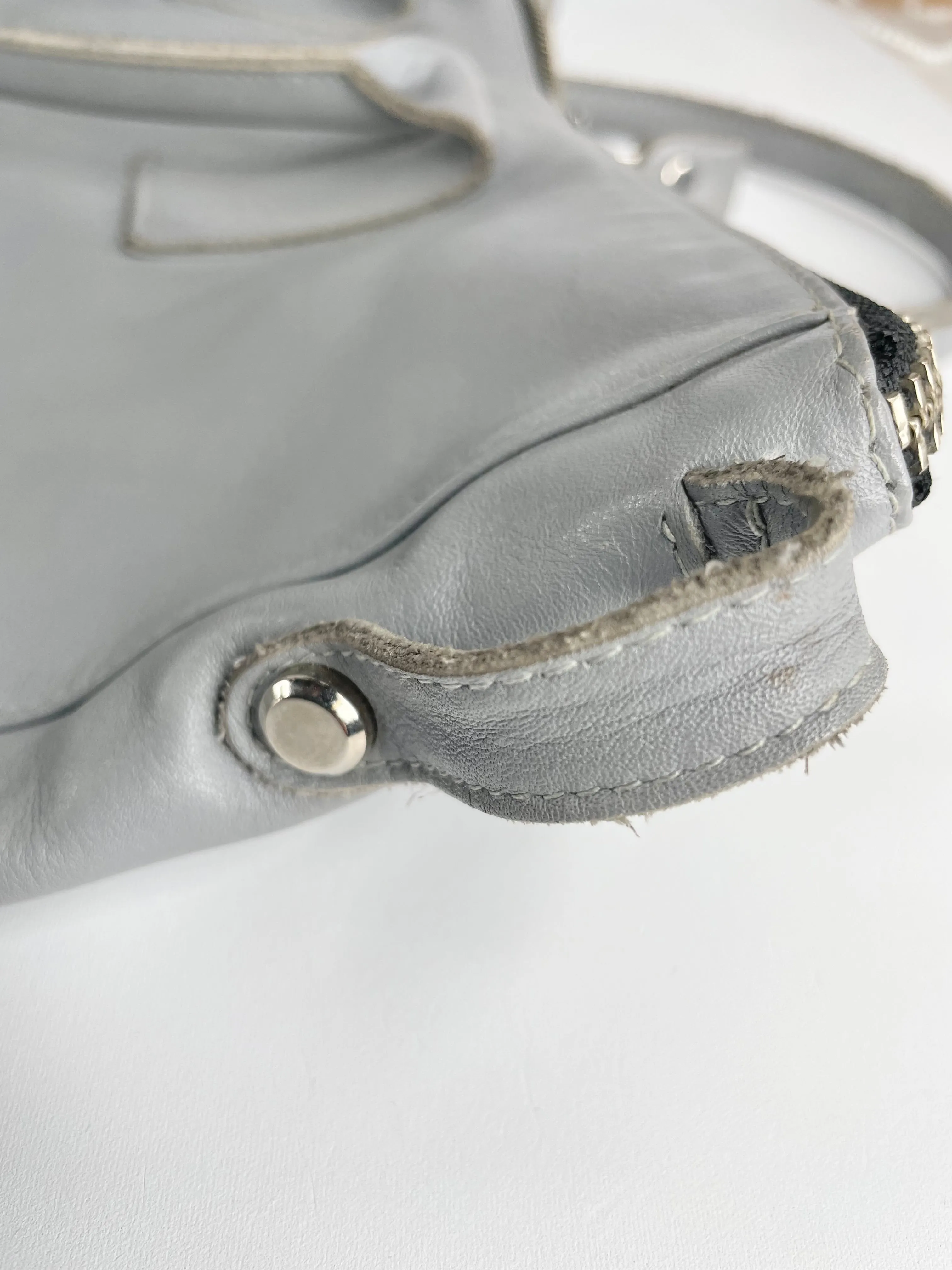 A-Esque Stone Grey Leather Dual-Zip Tote Bag