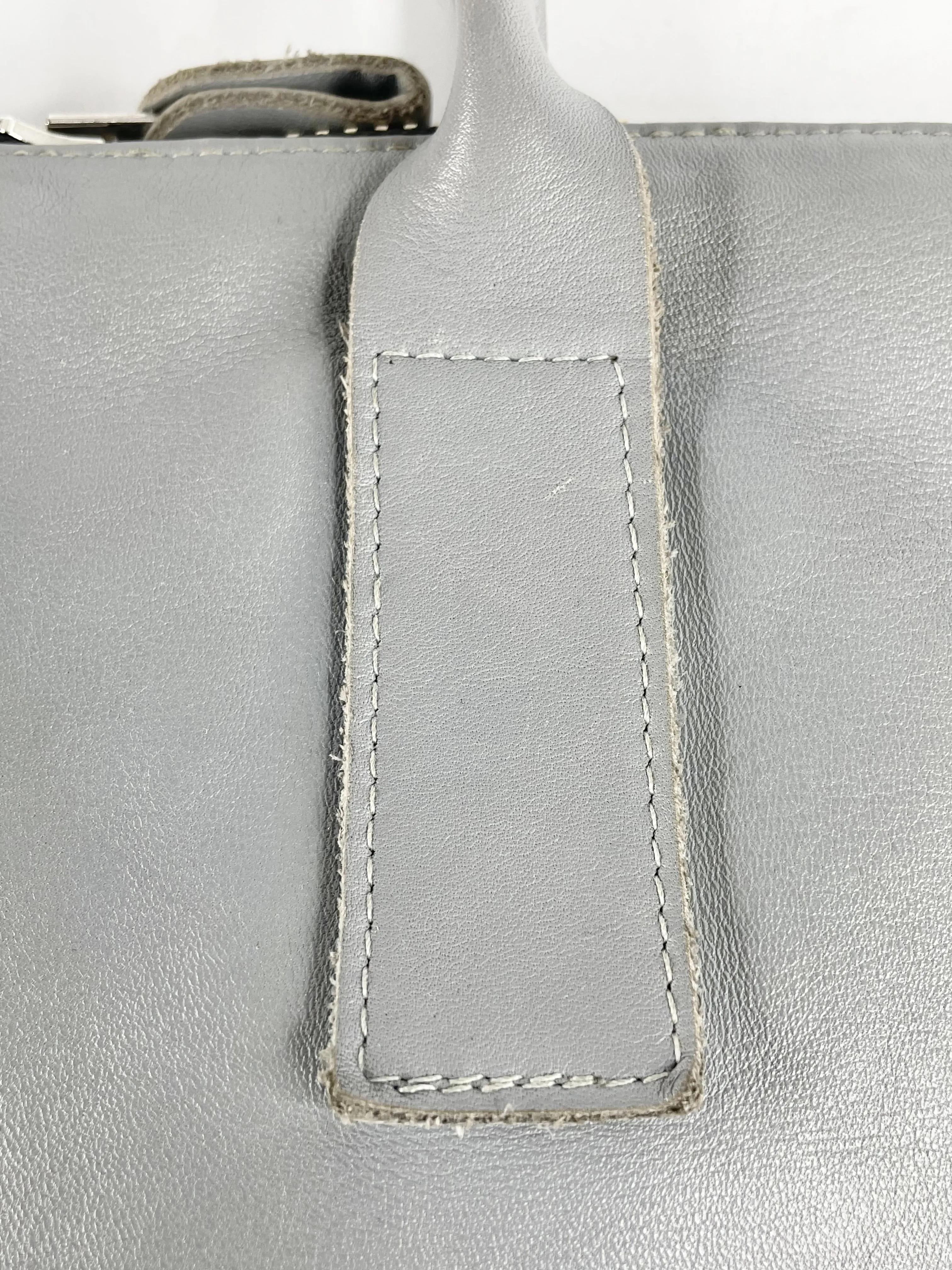 A-Esque Stone Grey Leather Dual-Zip Tote Bag