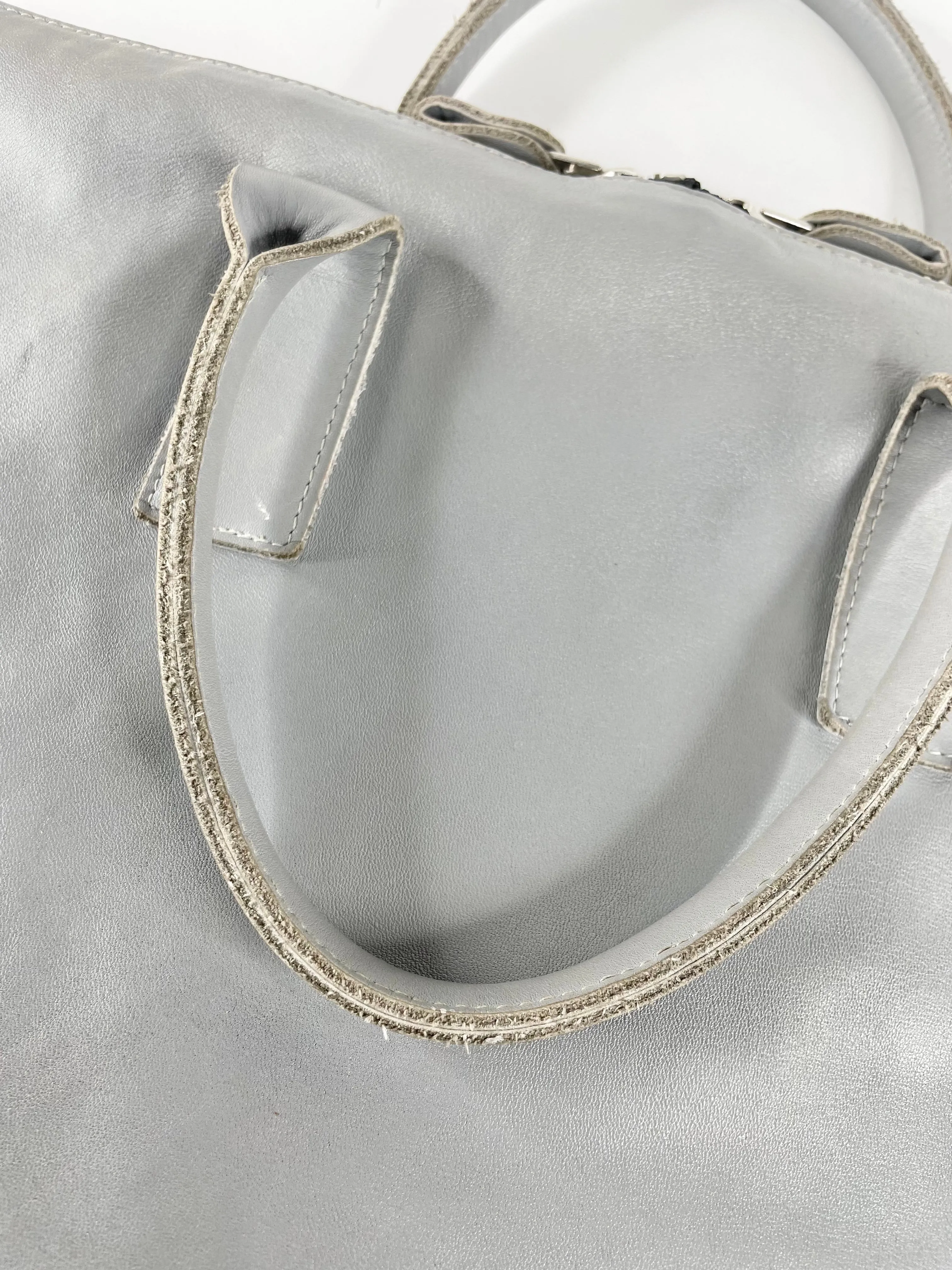 A-Esque Stone Grey Leather Dual-Zip Tote Bag