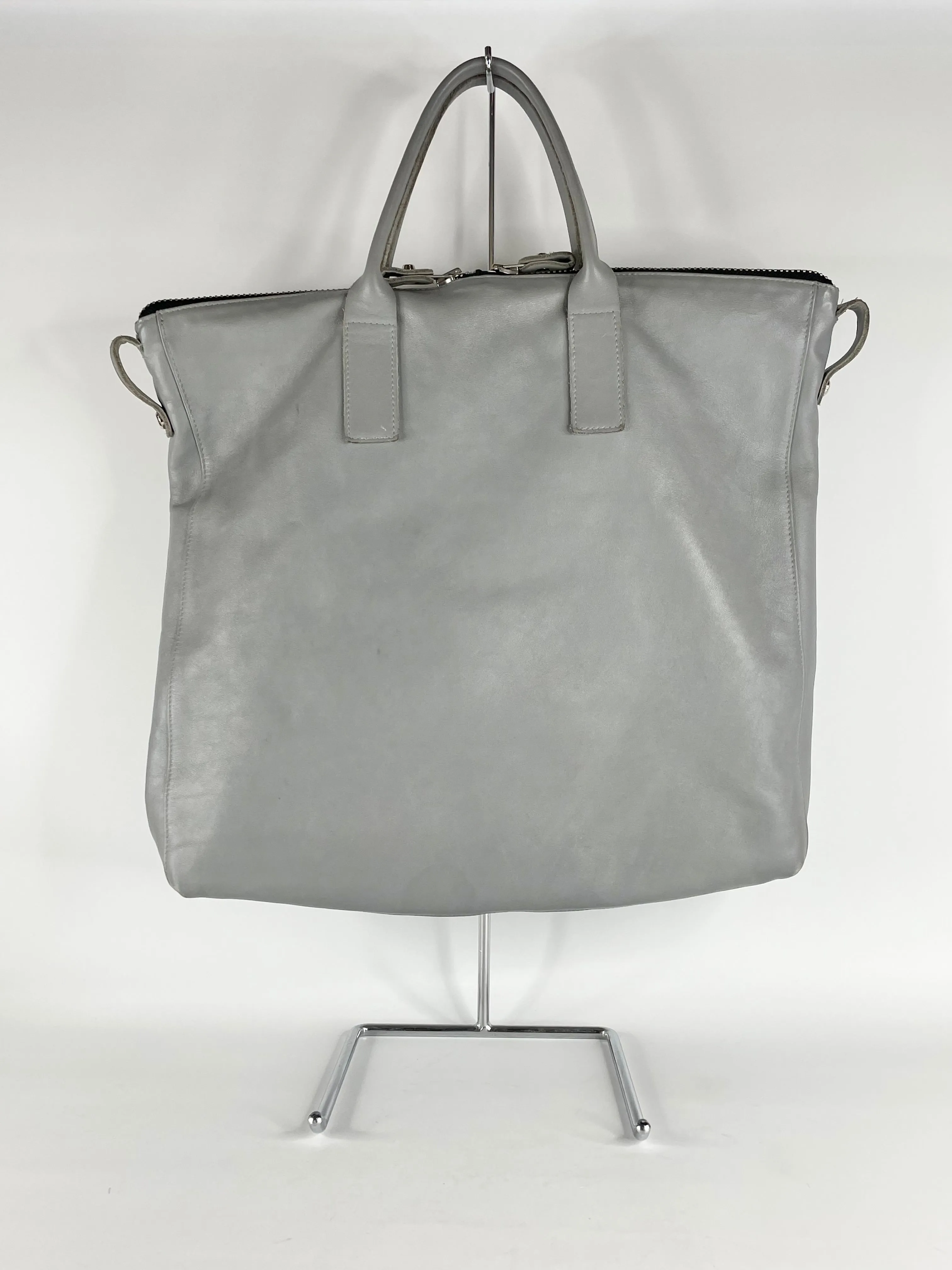 A-Esque Stone Grey Leather Dual-Zip Tote Bag