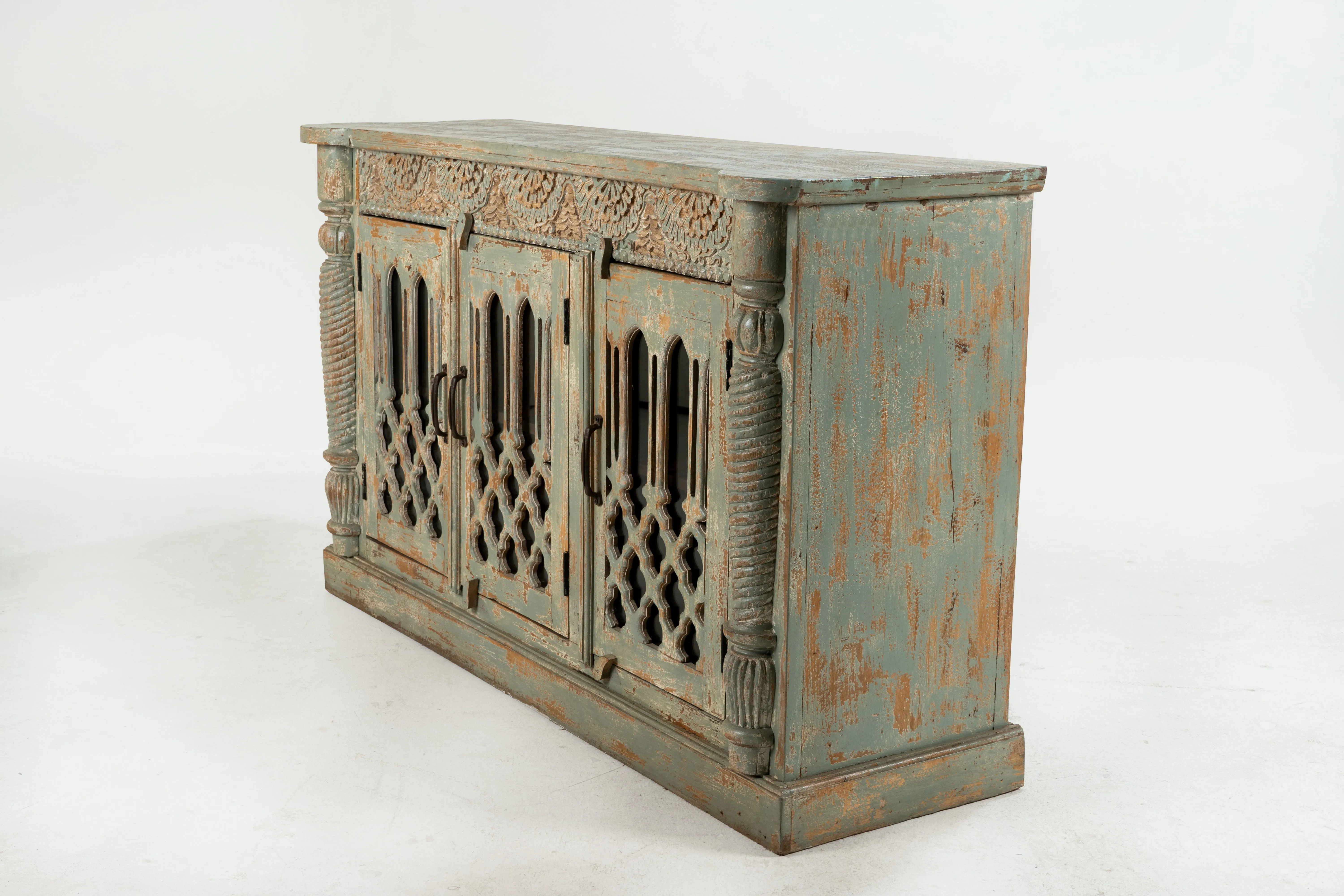 A Wooden Sideboard with Wooden Openwork Doors