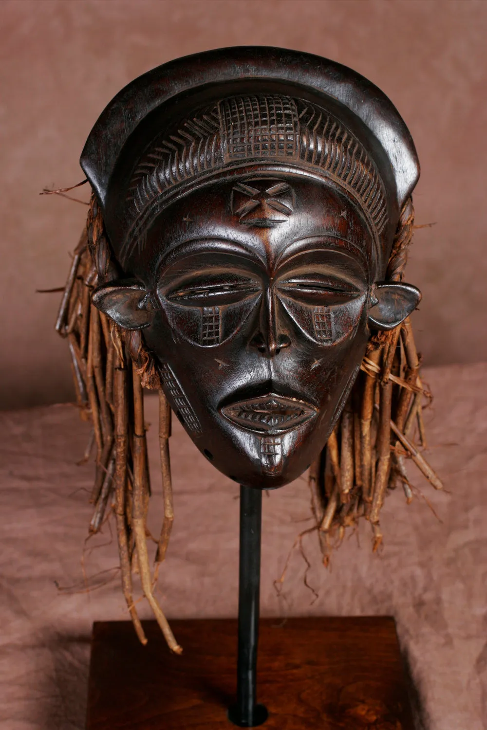 African Chokwe Mask With Braids & Locks - Congo DRC