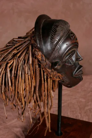 African Chokwe Mask With Braids & Locks - Congo DRC