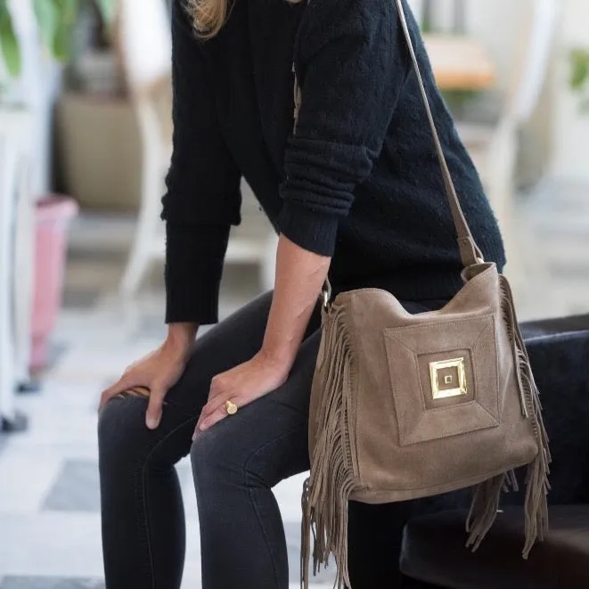 Amalia Sand Brown Cross Body Suede Bag