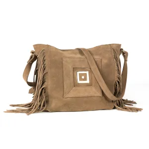 Amalia Sand Brown Cross Body Suede Bag