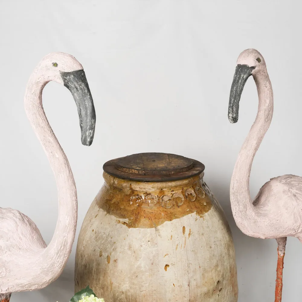 Antique Frejus Jar w/ Ochre Glaze, Maker's Stamps and Wooden Lid 39"