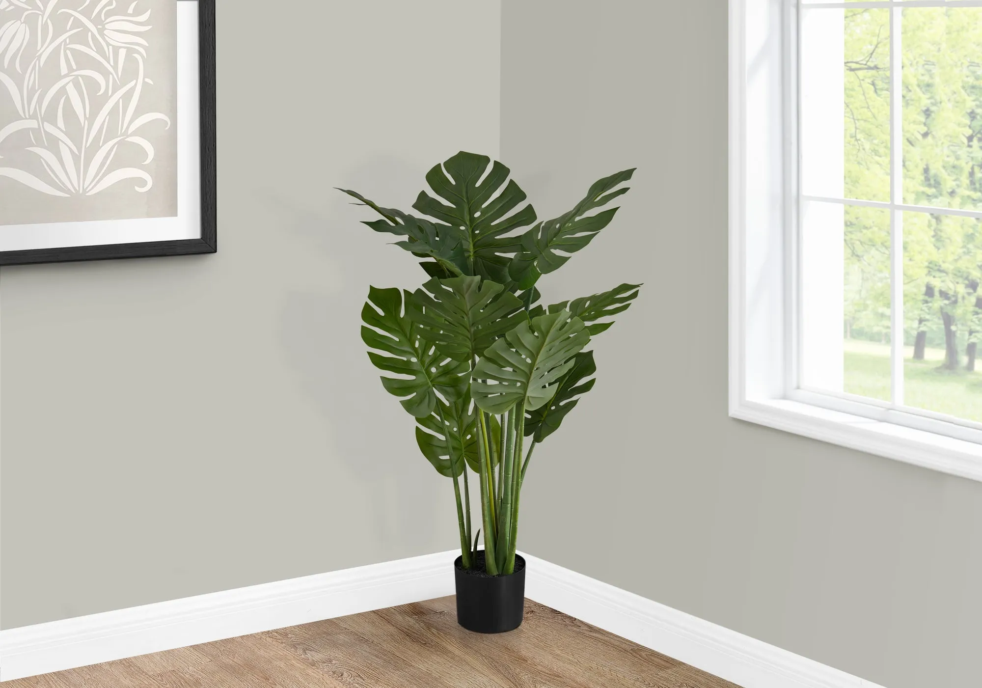 Artificial Plant, 45" Tall, Monstera Tree, Indoor, Faux, Fake, Floor, Greenery, Potted, Real Touch, Decorative, Green Leaves, Black Pot