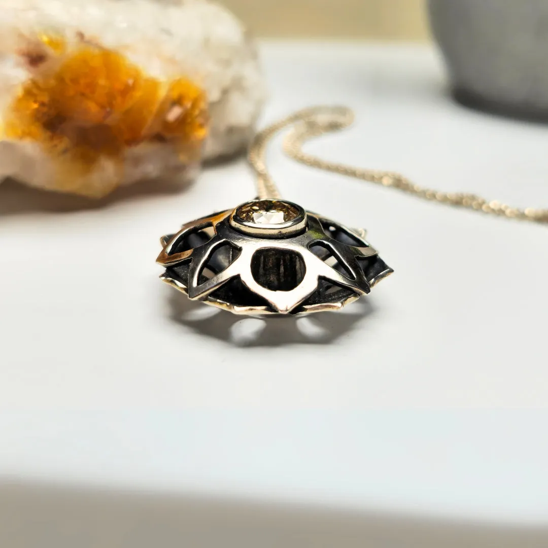 Artisan Silver Snowflake Pendant with Yellow Moissanite