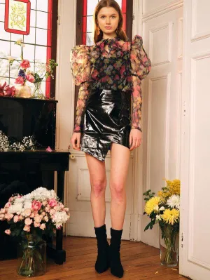 Asymmetrical Hem PU Leather Skirt