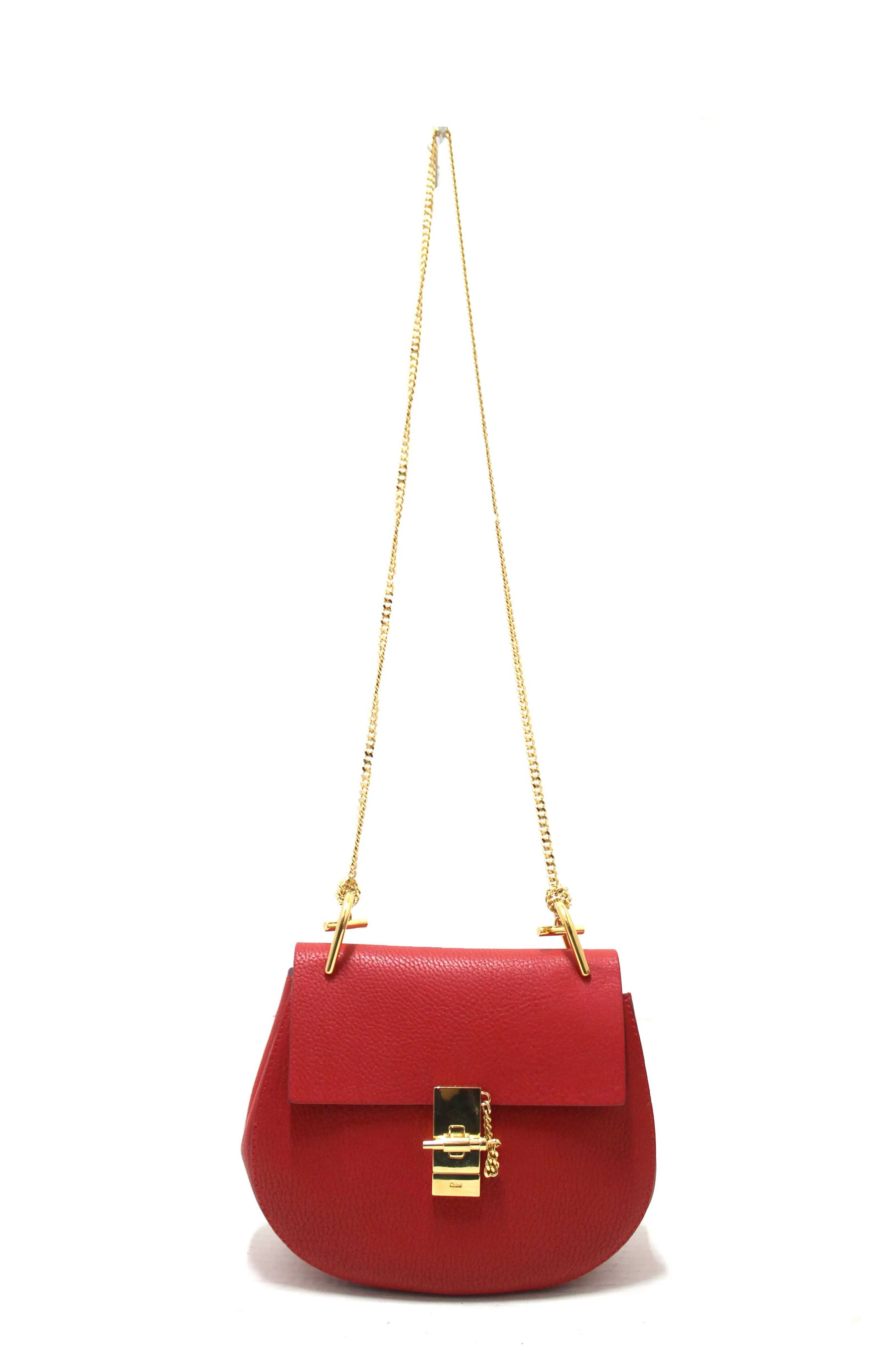Authentic Chloe Red large Drew Leather Shoulder Crossbody Bag