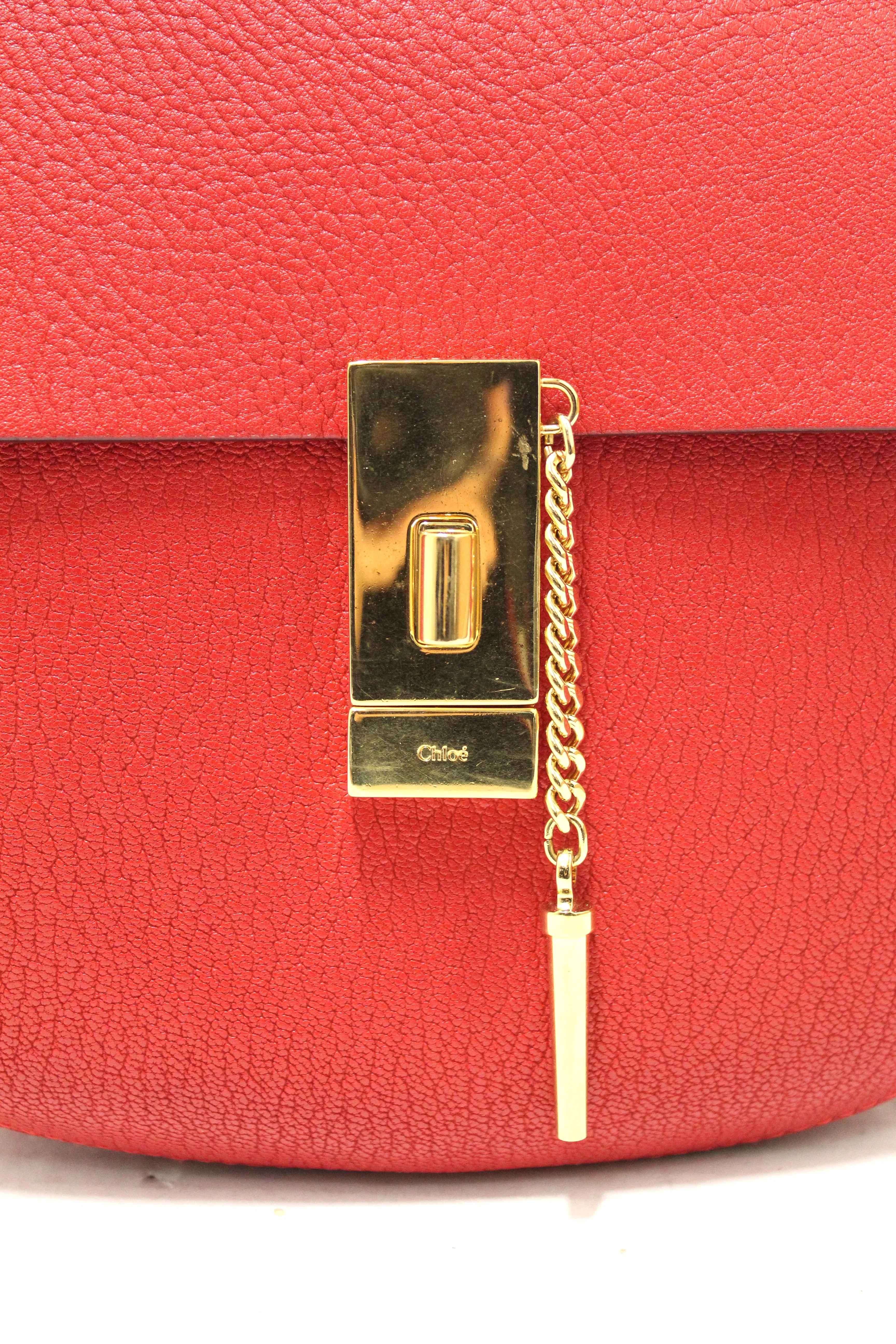 Authentic Chloe Red large Drew Leather Shoulder Crossbody Bag